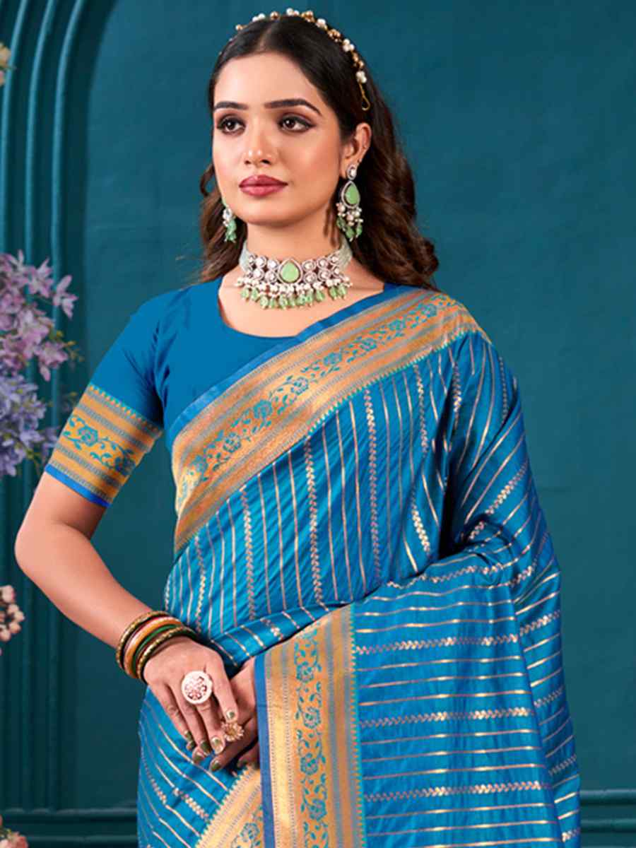 Blue Paithani Silk Handwoven Wedding Festival Heavy Border Saree
