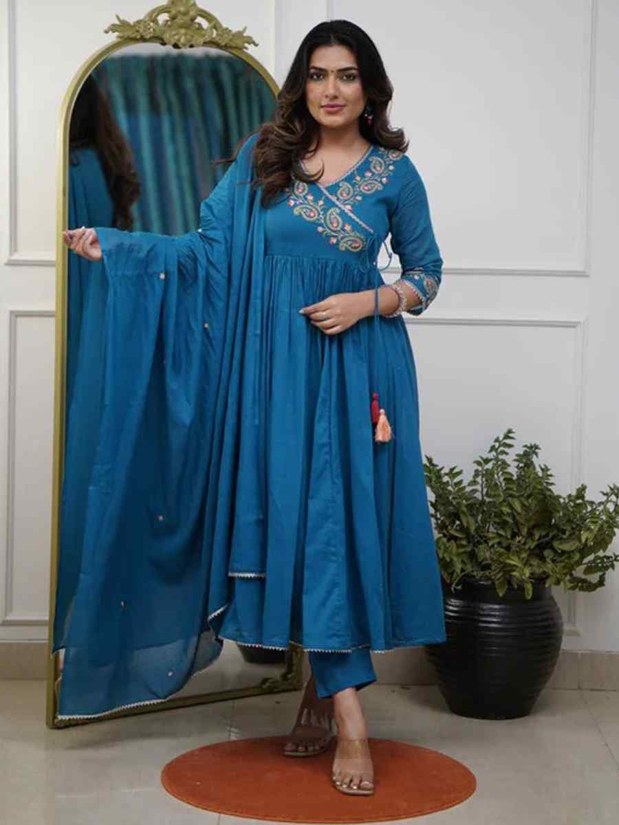 Blue Parampara Embroidered Festival Mehendi Ready Pant Salwar Kameez