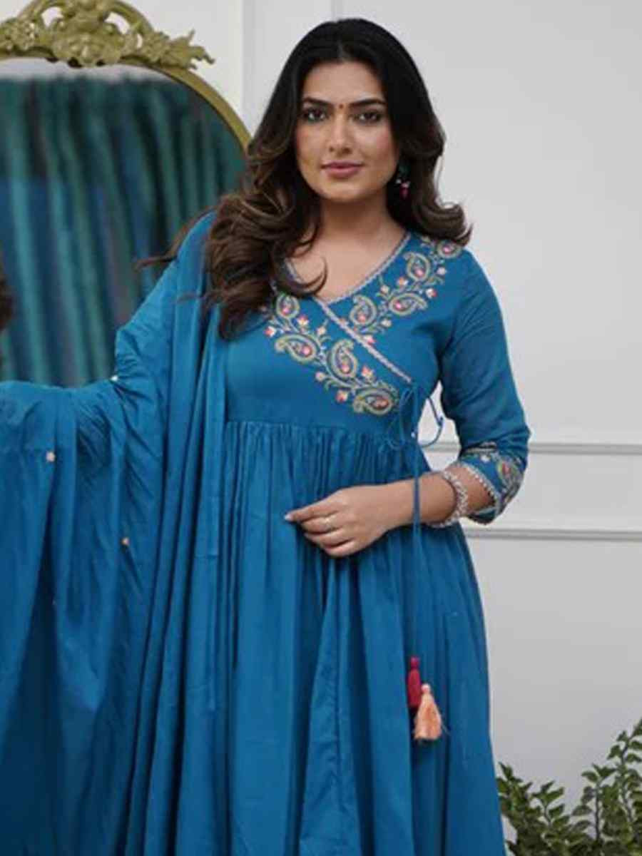 Blue Parampara Embroidered Festival Mehendi Ready Pant Salwar Kameez