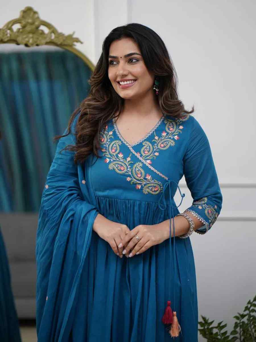 Blue Parampara Embroidered Festival Mehendi Ready Pant Salwar Kameez