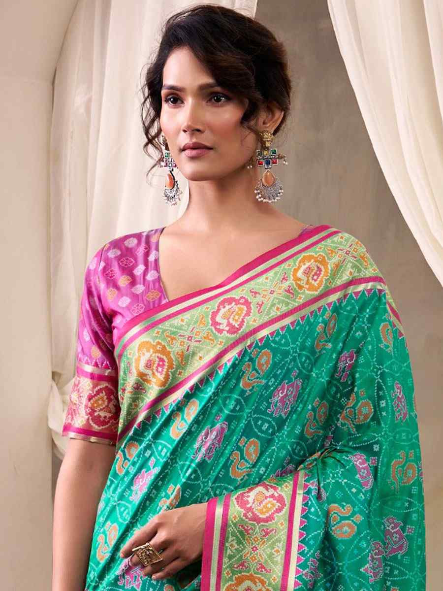 Blue Patola Silk Handwoven Zari Bridal Reception Festival Wedding Fancy Heavy Border Saree