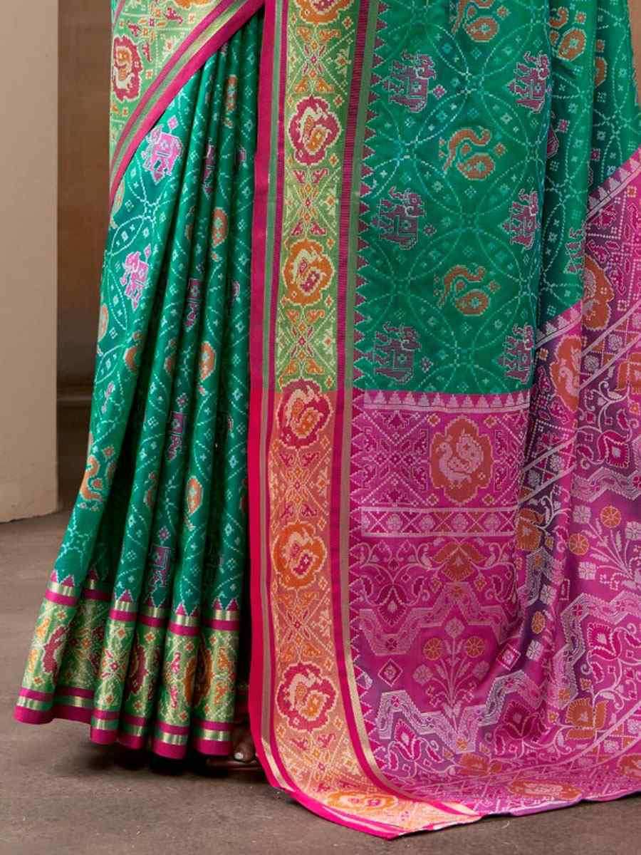 Blue Patola Silk Handwoven Zari Bridal Reception Festival Wedding Fancy Heavy Border Saree