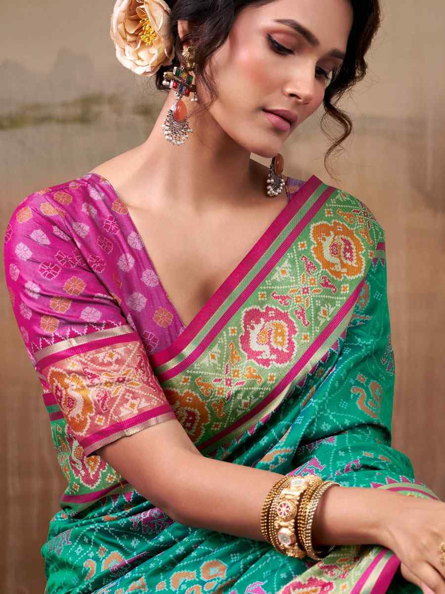 Blue Patola Silk Handwoven Zari Bridal Reception Festival Wedding Fancy Heavy Border Saree