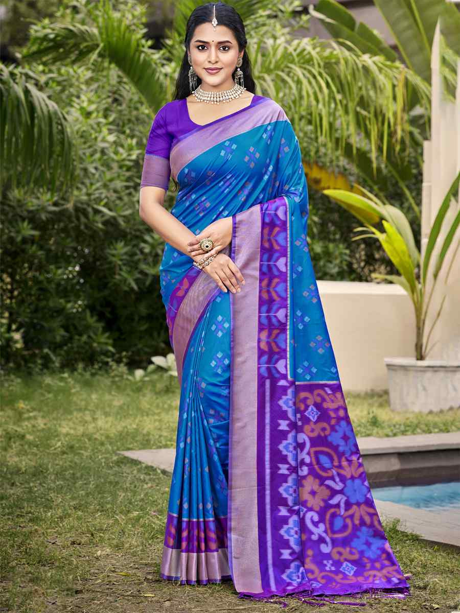 Blue Pochampalli Silk Handwoven Festival Wedding Fancy Heavy Border Saree