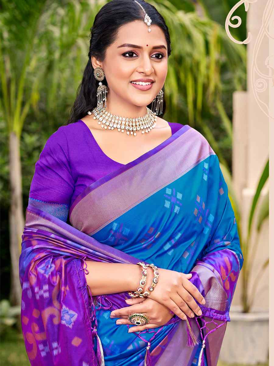 Blue Pochampalli Silk Handwoven Festival Wedding Fancy Heavy Border Saree