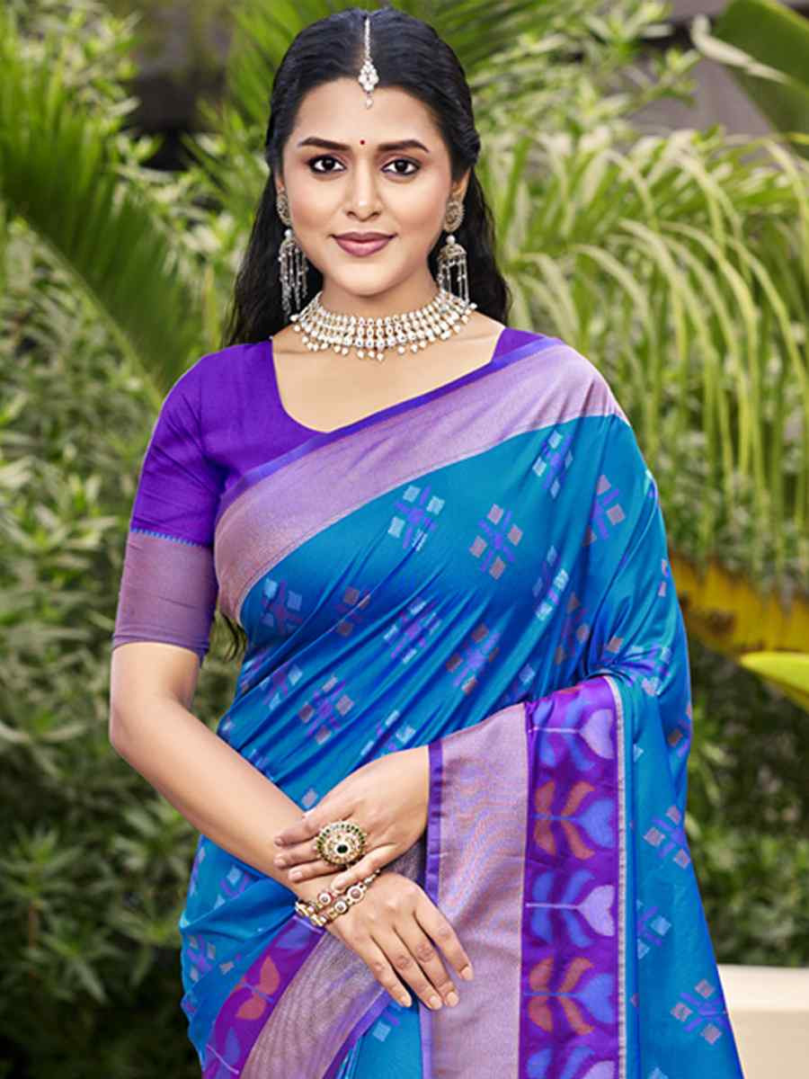 Blue Pochampalli Silk Handwoven Festival Wedding Fancy Heavy Border Saree