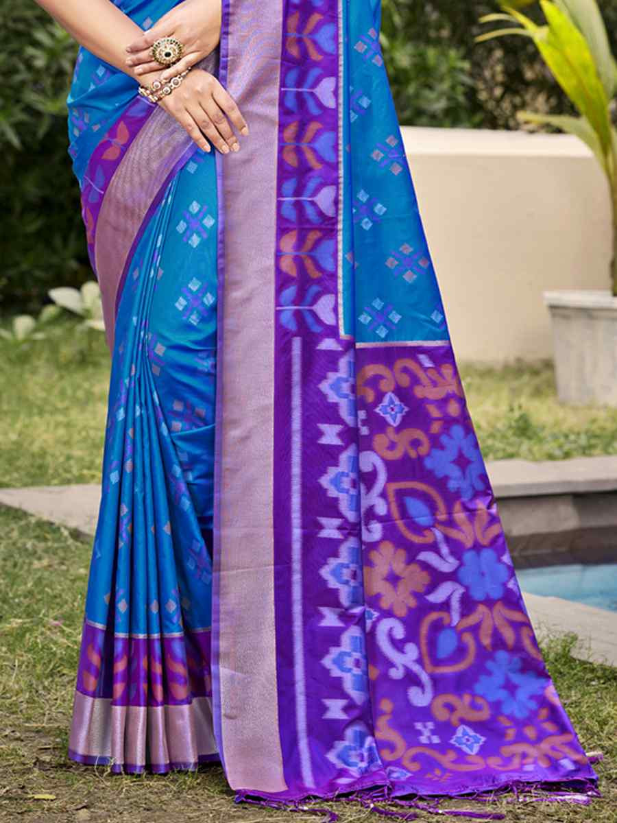 Blue Pochampalli Silk Handwoven Festival Wedding Fancy Heavy Border Saree