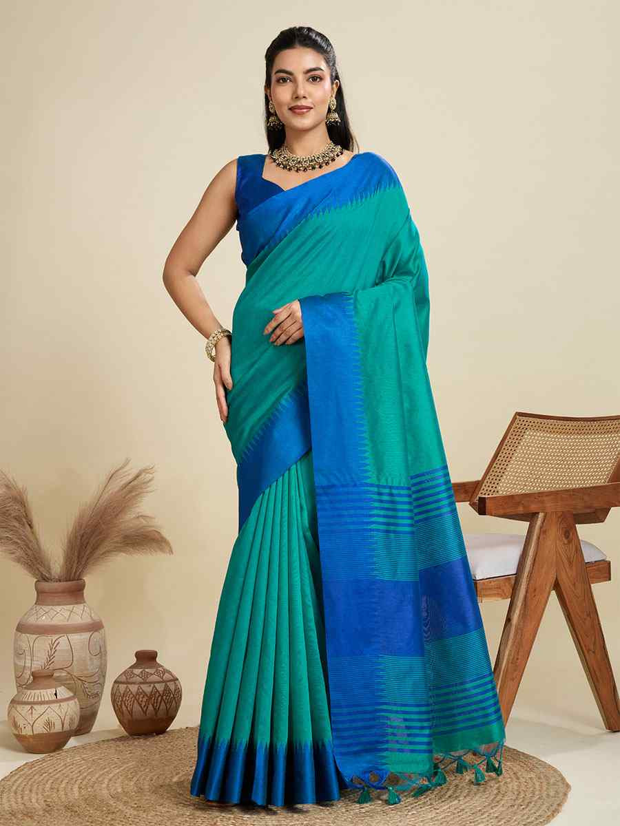 Blue Premium Khadi Raw Silk Zari Handwoven Casual Reception Festival Wedding Fancy Classic Style Sarees