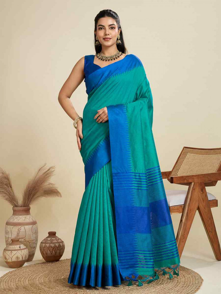 Image of Blue Premium Khadi Raw Silk Zari Handwoven Casual Reception Festival Wedding Fancy Classic Style Sarees
