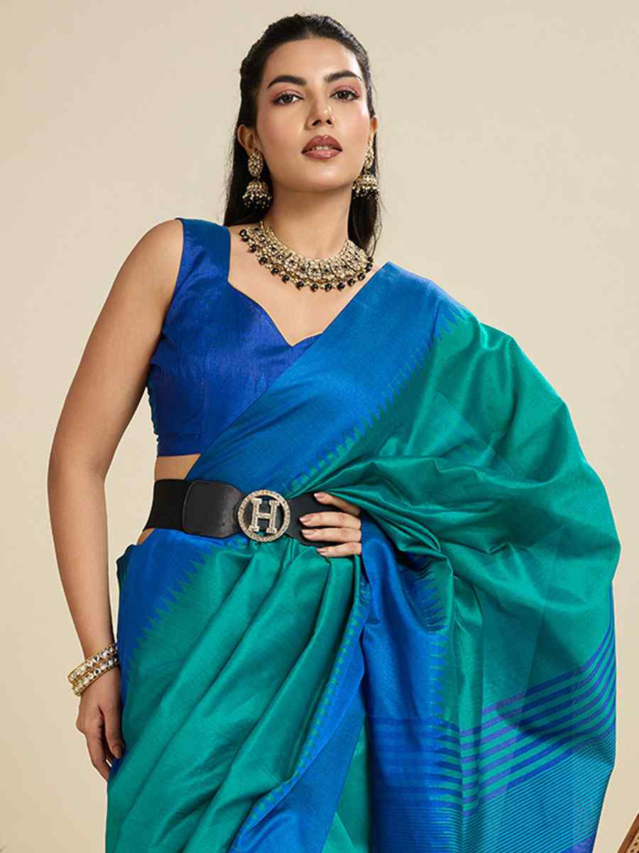 Blue Premium Khadi Raw Silk Zari Handwoven Casual Reception Festival Wedding Fancy Classic Style Sarees
