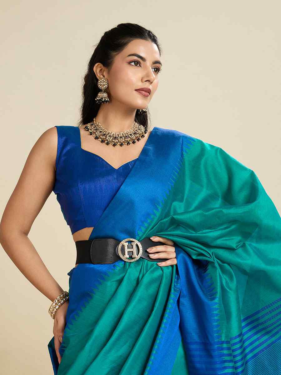 Blue Premium Khadi Raw Silk Zari Handwoven Casual Reception Festival Wedding Fancy Classic Style Sarees