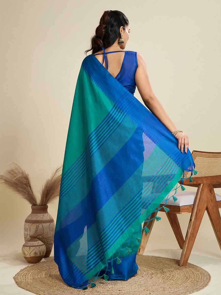 Blue Premium Khadi Raw Silk Zari Handwoven Casual Reception Festival Wedding Fancy Classic Style Sarees