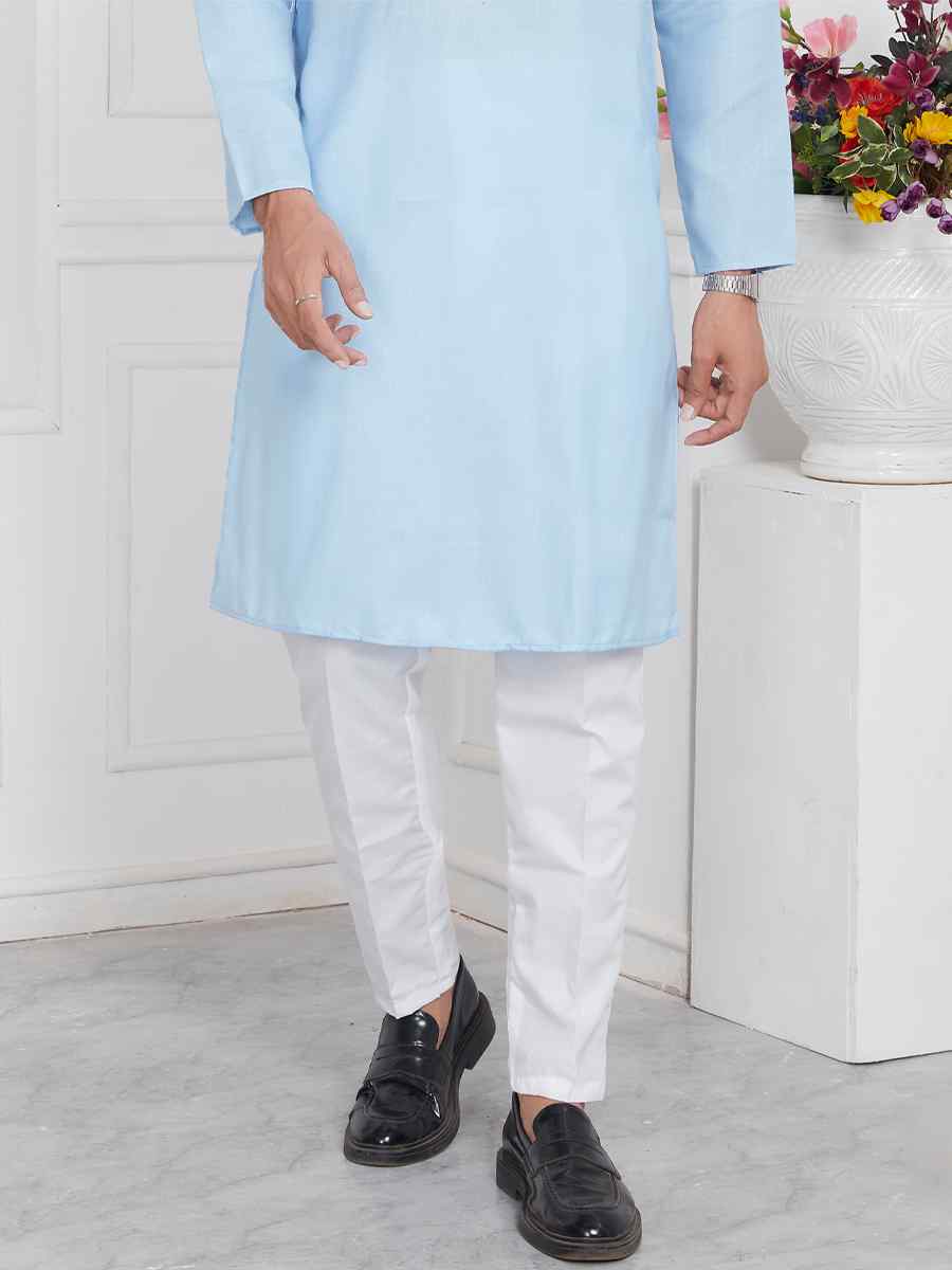 Blue Premium Linen Cotton Printed Festival Casual Kurta
