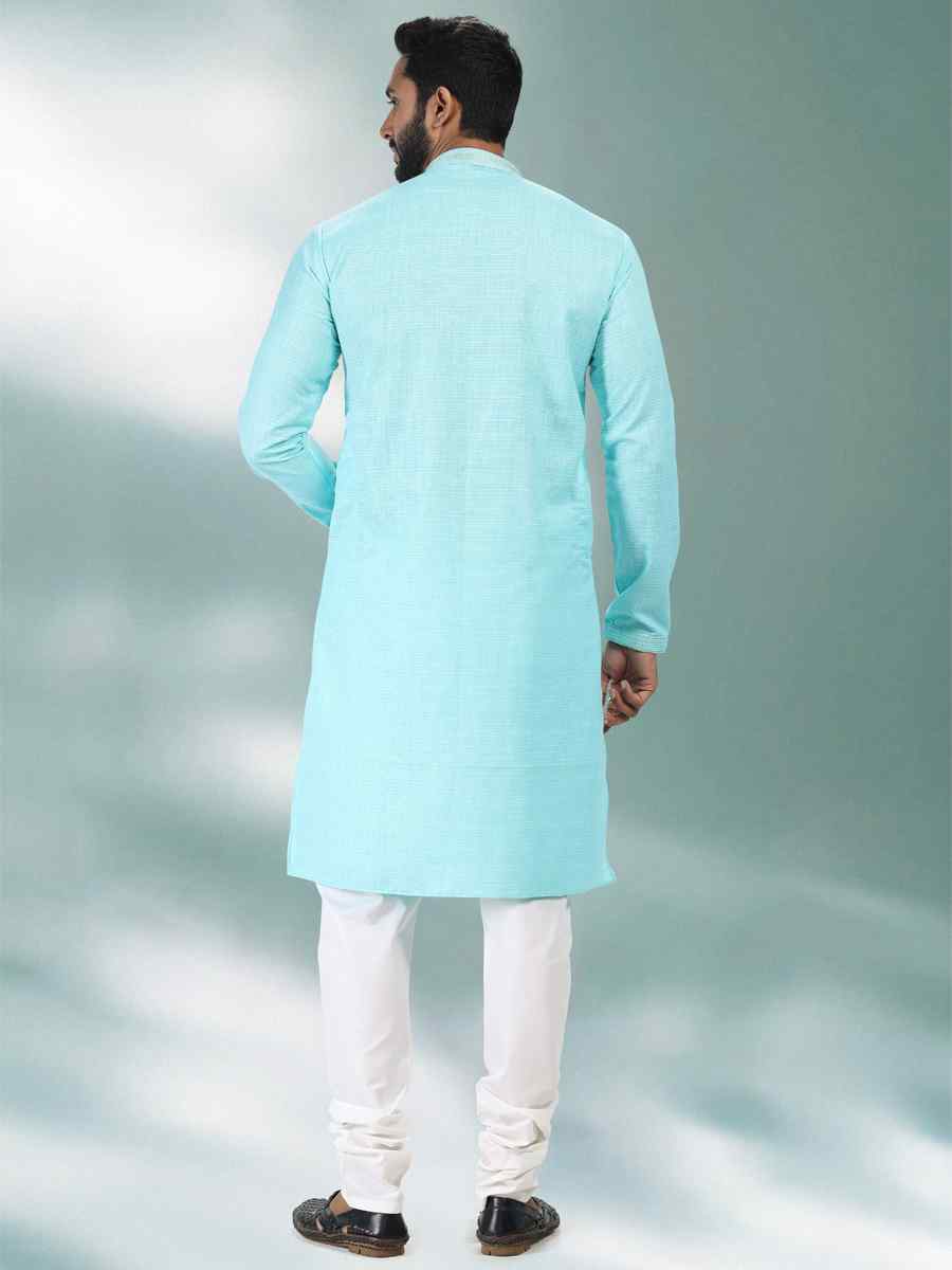 Blue Premium Linen Cotton Woven Festival Party Kurta