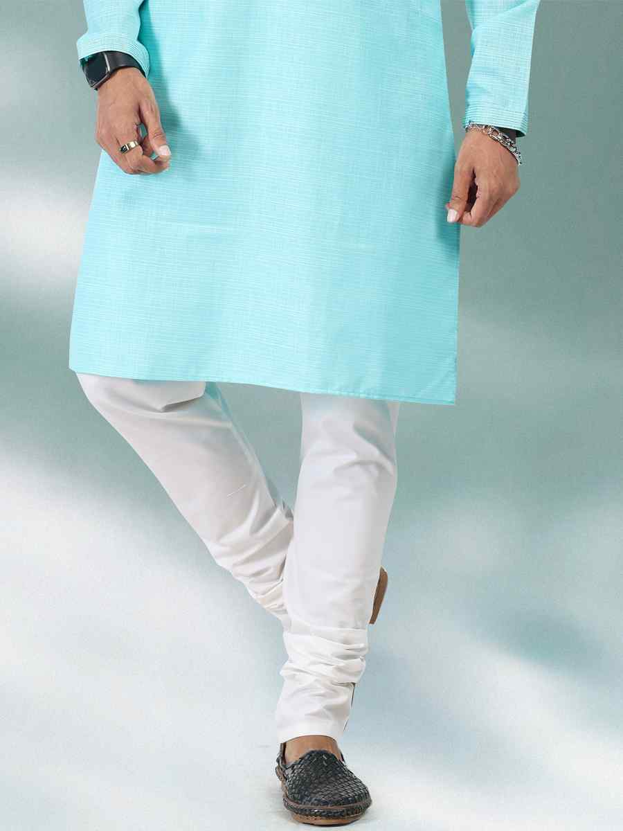 Blue Premium Linen Cotton Woven Festival Party Kurta