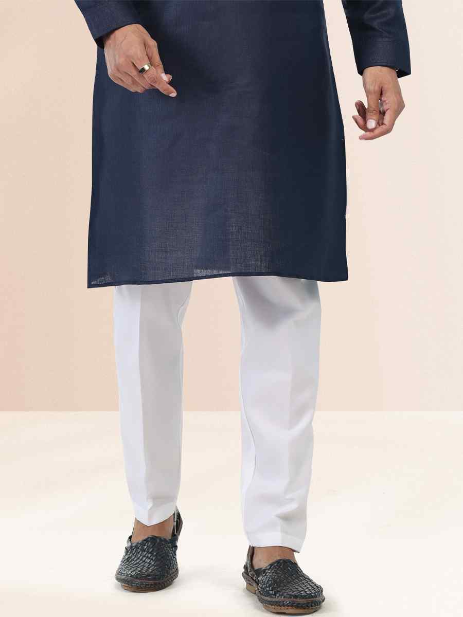 Blue Premium Linen Cotton Woven Festival Party Kurta