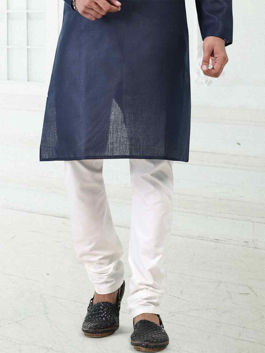 Blue Premium Linen Cotton Woven Festival Wedding Kurta