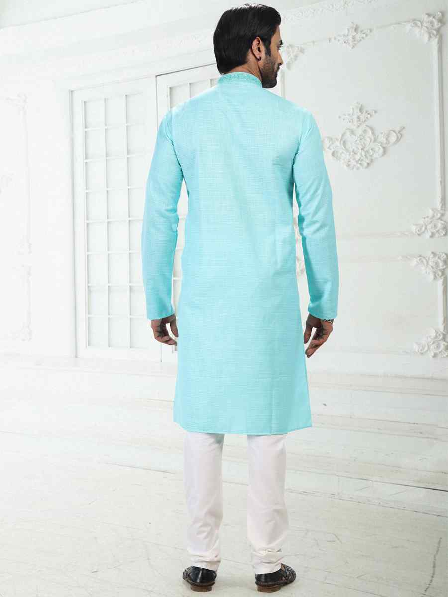 Blue Premium Linen Cotton Woven Festival Wedding Kurta
