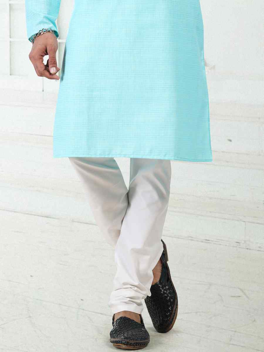 Blue Premium Linen Cotton Woven Festival Wedding Kurta