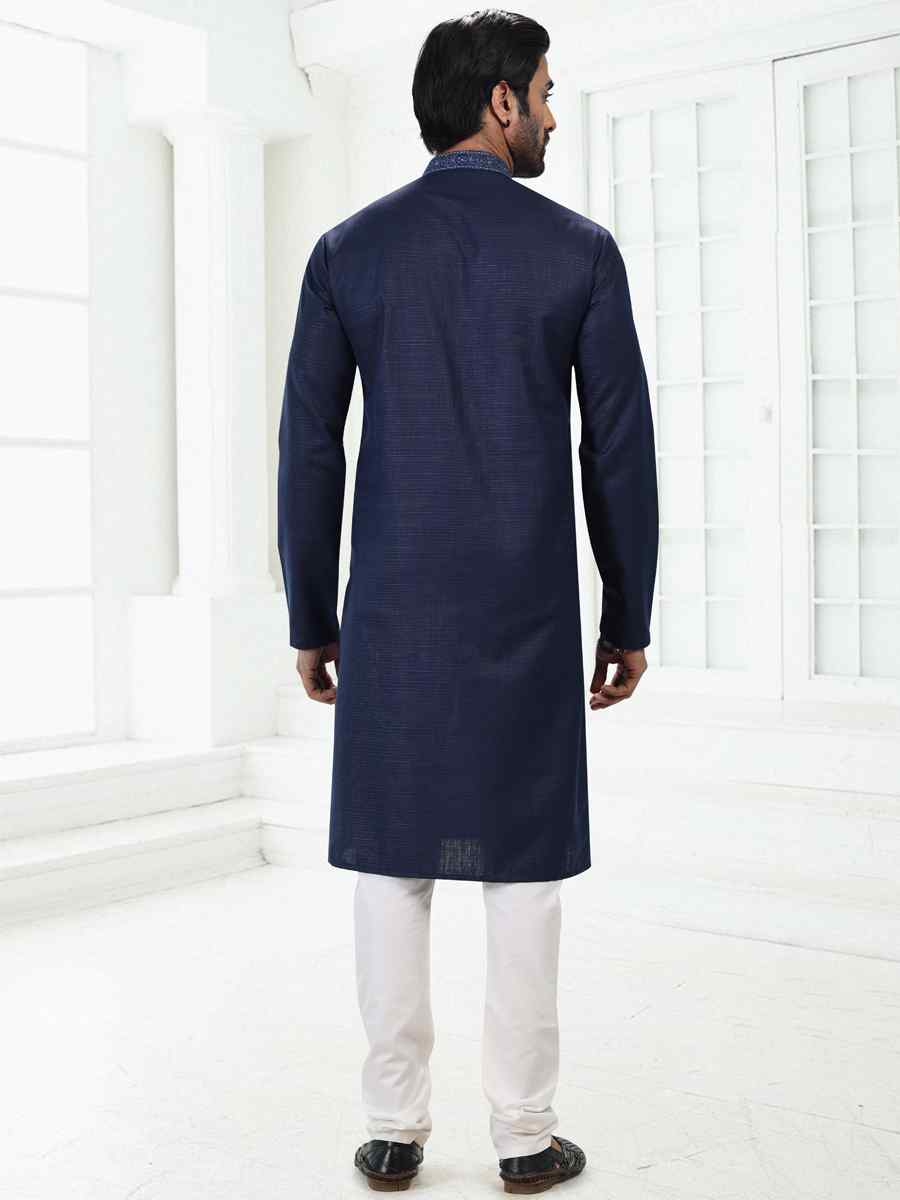 Blue Premium Linen Cotton Woven Festival Wedding Kurta