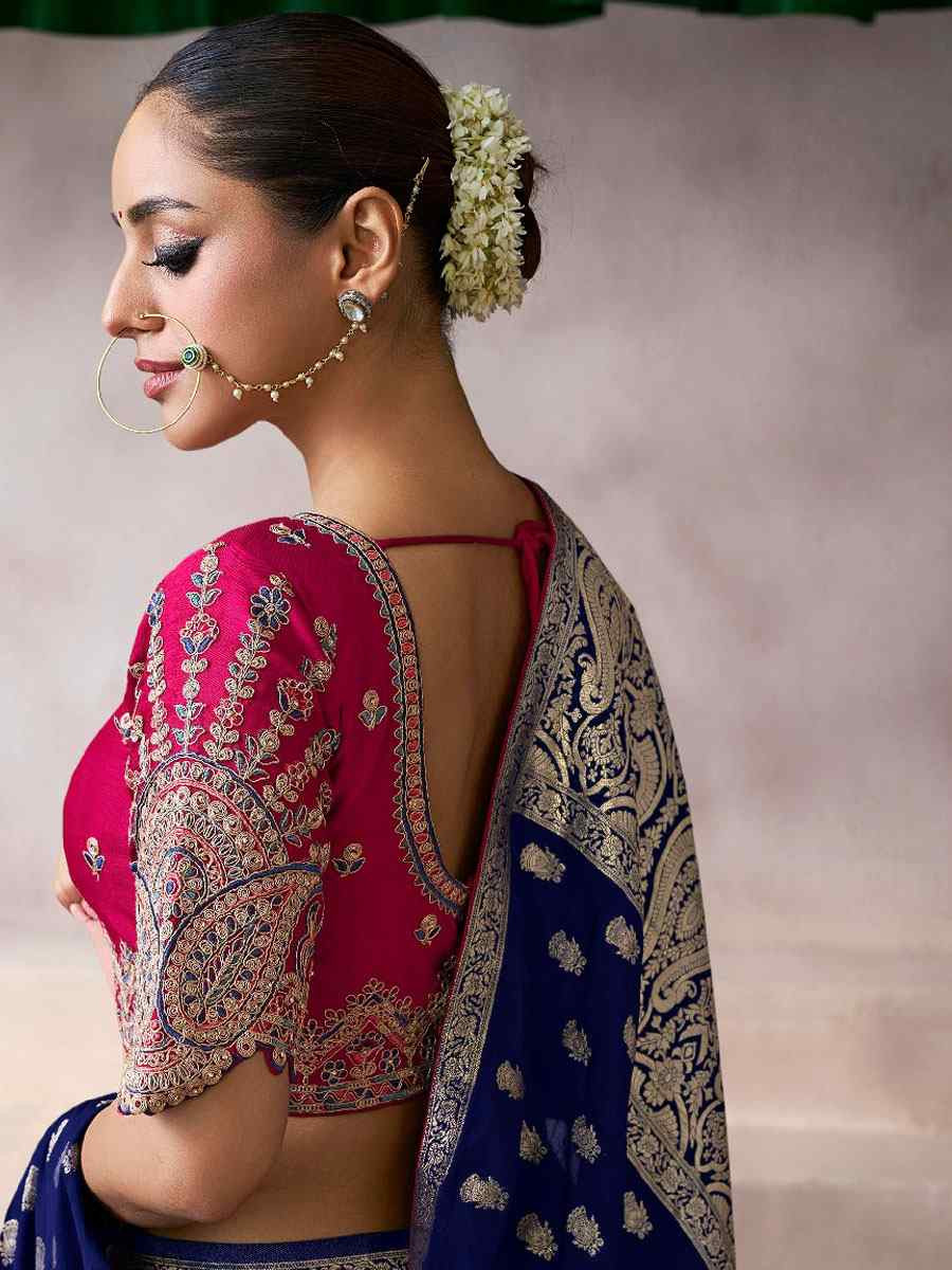 Blue Premium Pure Crepe Zari Handwoven Embroidery Bridal Reception Festival Wedding Fancy Heavy Border Sarees