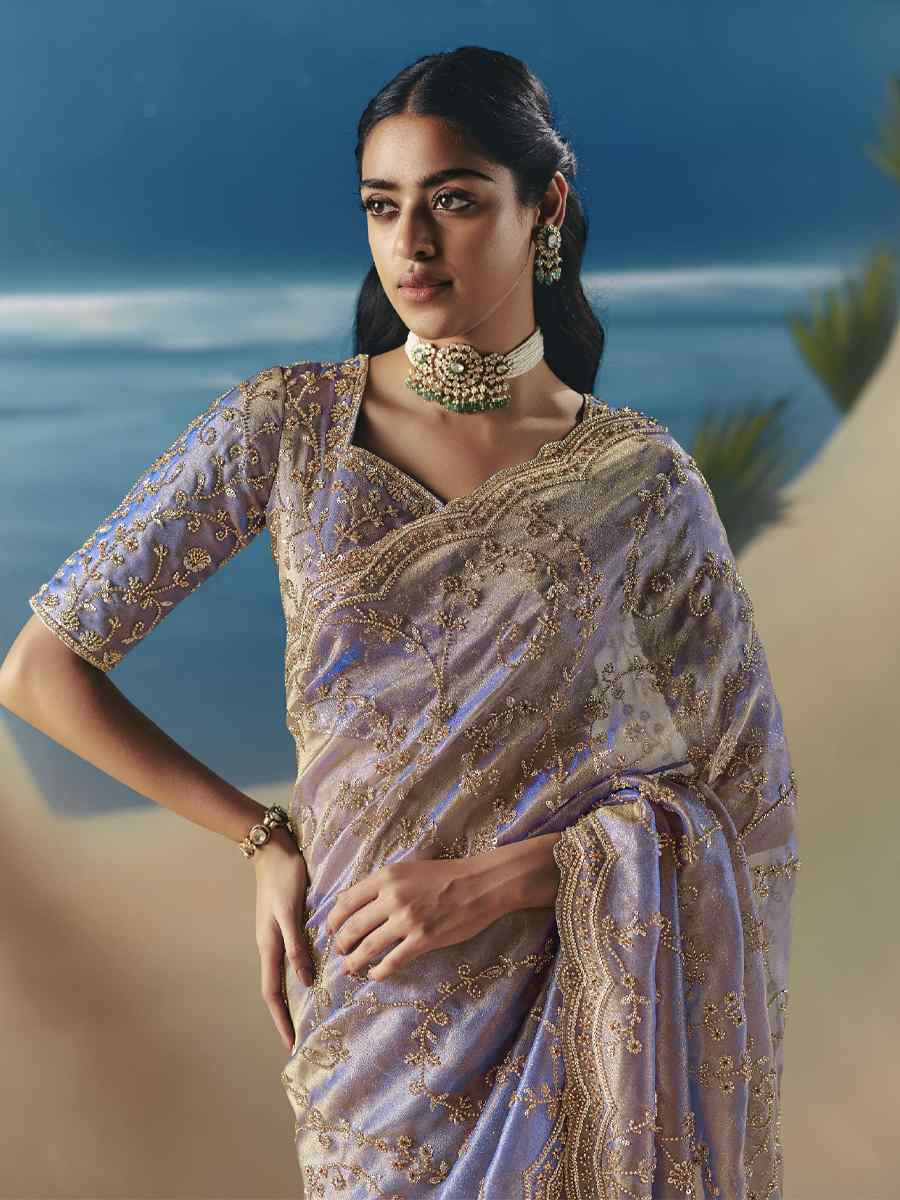 Blue Premium Satin Organza Embroidery Traditional Bridal Reception Festival Wedding Fancy Heavy Border Saree