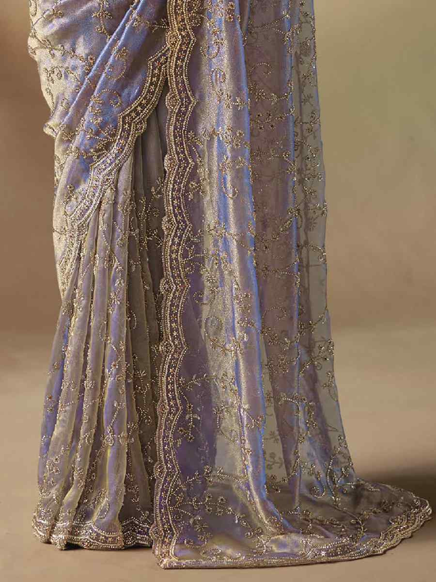 Blue Premium Satin Organza Embroidery Traditional Bridal Reception Festival Wedding Fancy Heavy Border Saree