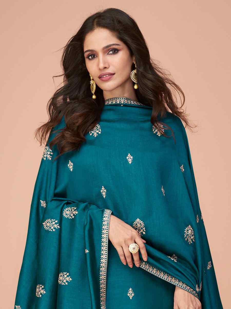 Blue Premium Silk Embroidered Casual Festival Pant Salwar Kameez