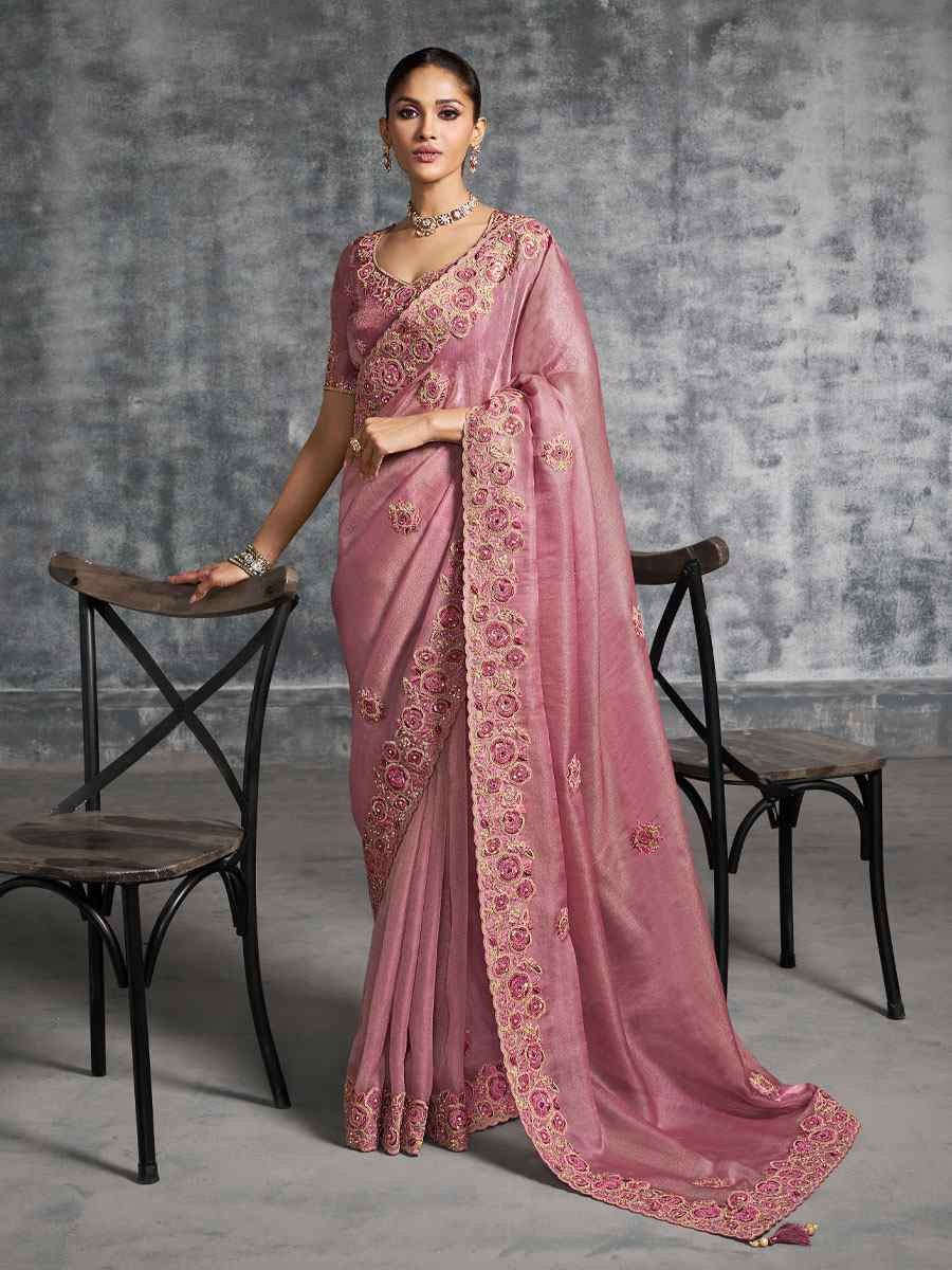 Blue Premium Tissue Silk Embroidery Traditional Casual Reception Festival Wedding Fancy Heavy Border Saree