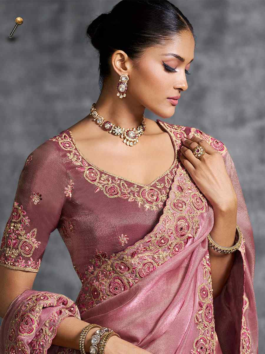 Blue Premium Tissue Silk Embroidery Traditional Casual Reception Festival Wedding Fancy Heavy Border Saree