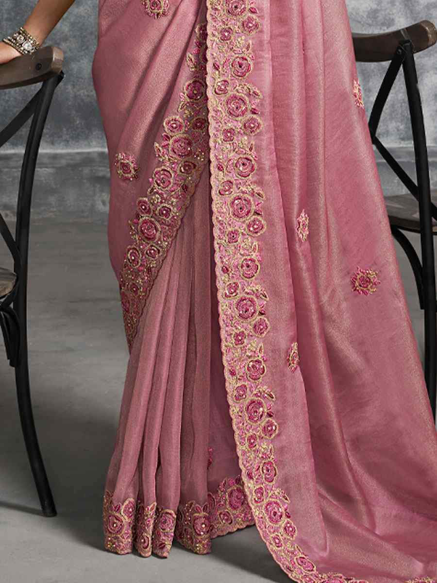 Blue Premium Tissue Silk Embroidery Traditional Casual Reception Festival Wedding Fancy Heavy Border Saree