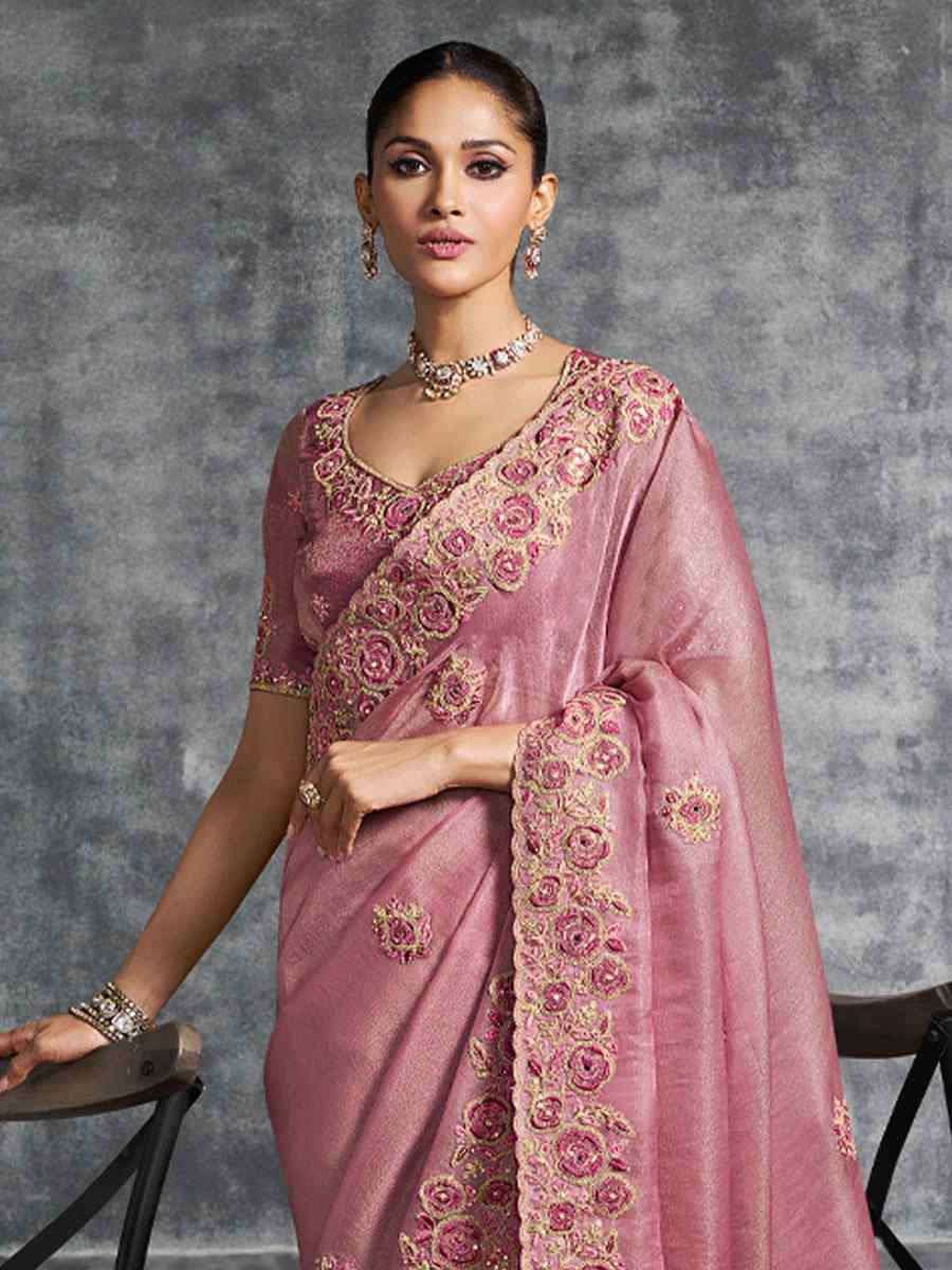 Blue Premium Tissue Silk Embroidery Traditional Casual Reception Festival Wedding Fancy Heavy Border Saree