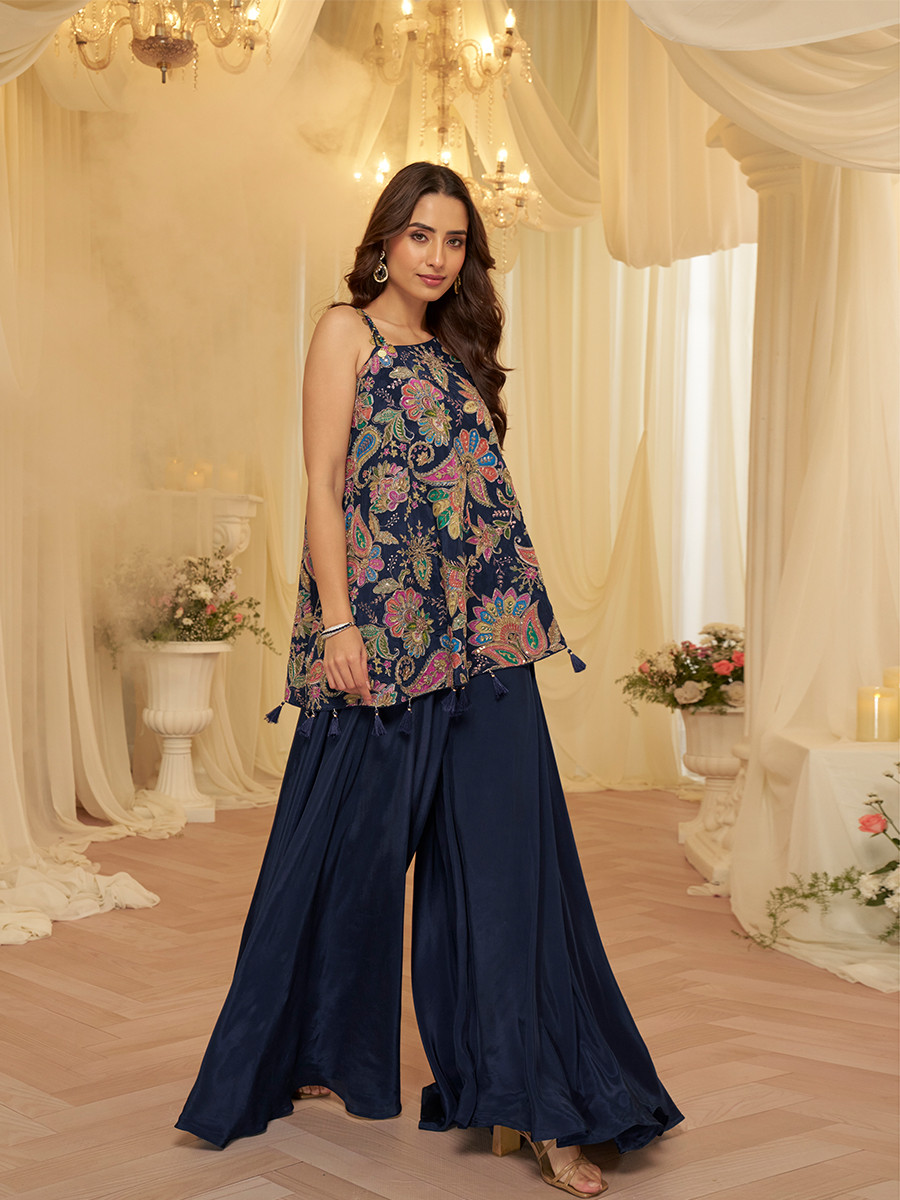 Blue Premium Viscose Natural Crepe Printed Casual Party Wear Ready Kurti Bottom Women Wear