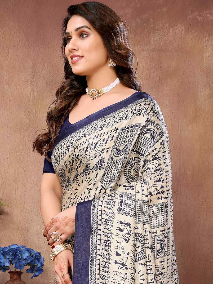 Blue Premiume Printed Casual Festival Contemporary Saree