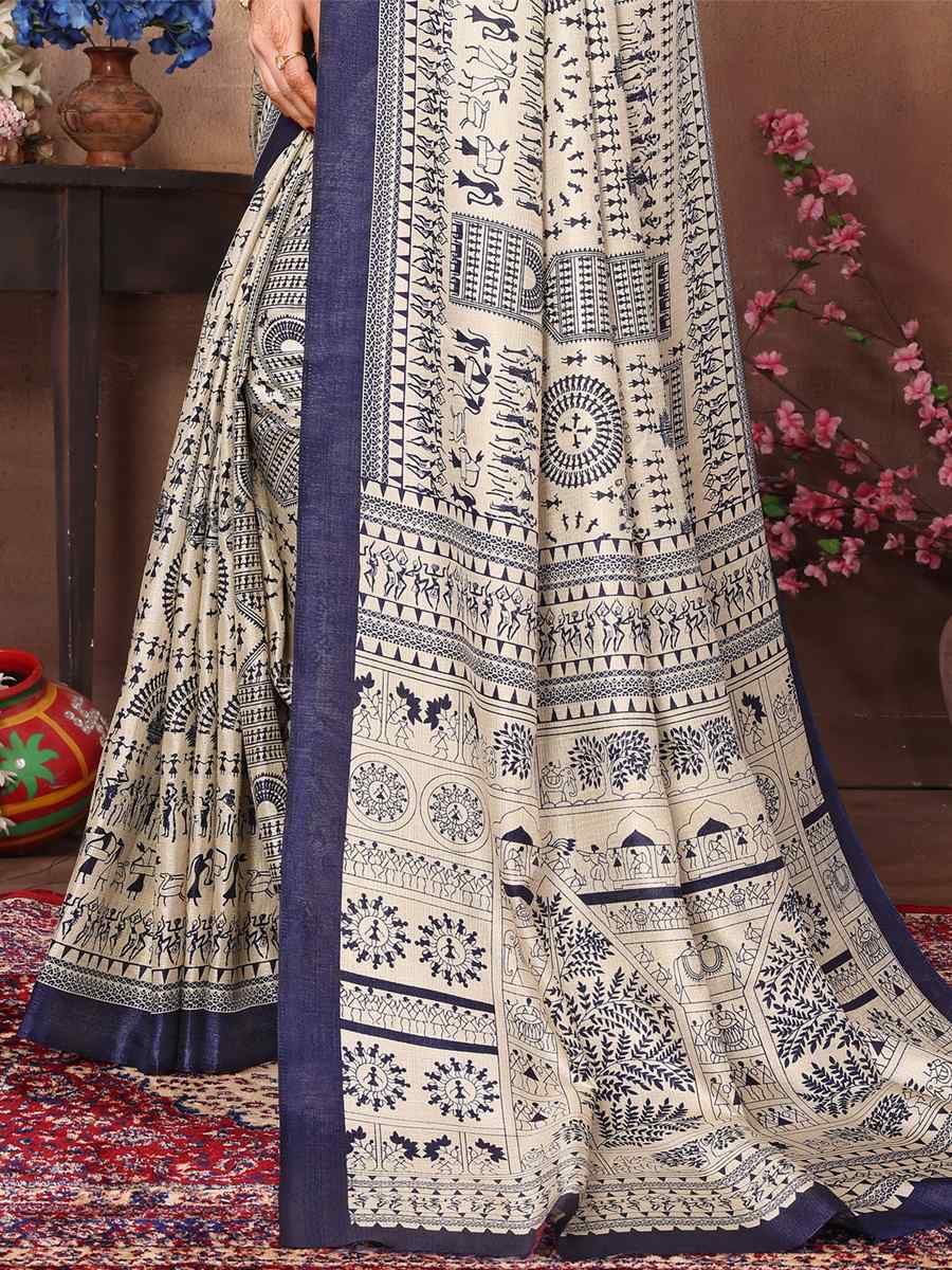 Blue Premiume Printed Casual Festival Contemporary Saree