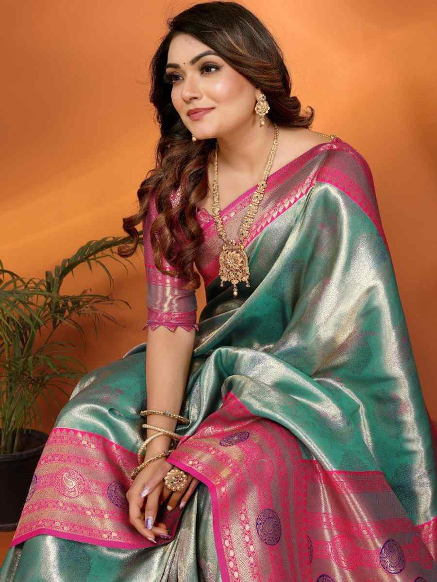 Blue Pure Banarasi Tissue Silk Handwoven Festival Wedding Fancy Heavy Border Saree
