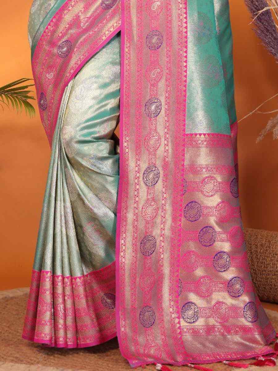 Blue Pure Banarasi Tissue Silk Handwoven Festival Wedding Fancy Heavy Border Saree