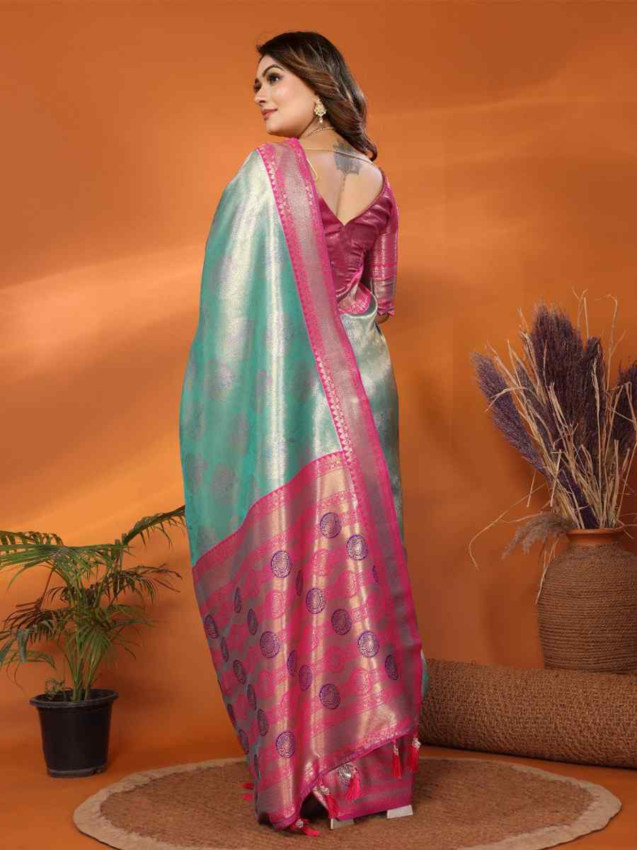 Blue Pure Banarasi Tissue Silk Handwoven Festival Wedding Fancy Heavy Border Saree
