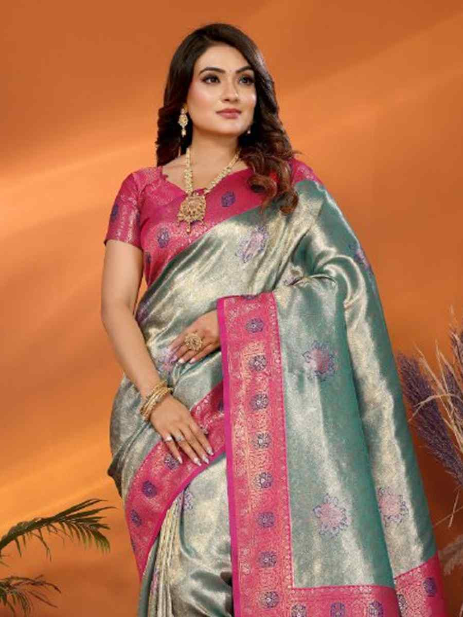 Blue Pure Banarasi Tissue Silk Handwoven Festival Wedding Fancy Heavy Border Saree