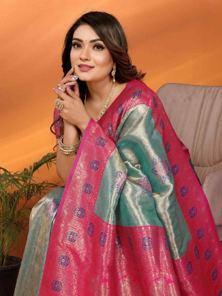 Blue Pure Banarasi Tissue Silk Handwoven Festival Wedding Fancy Heavy Border Saree