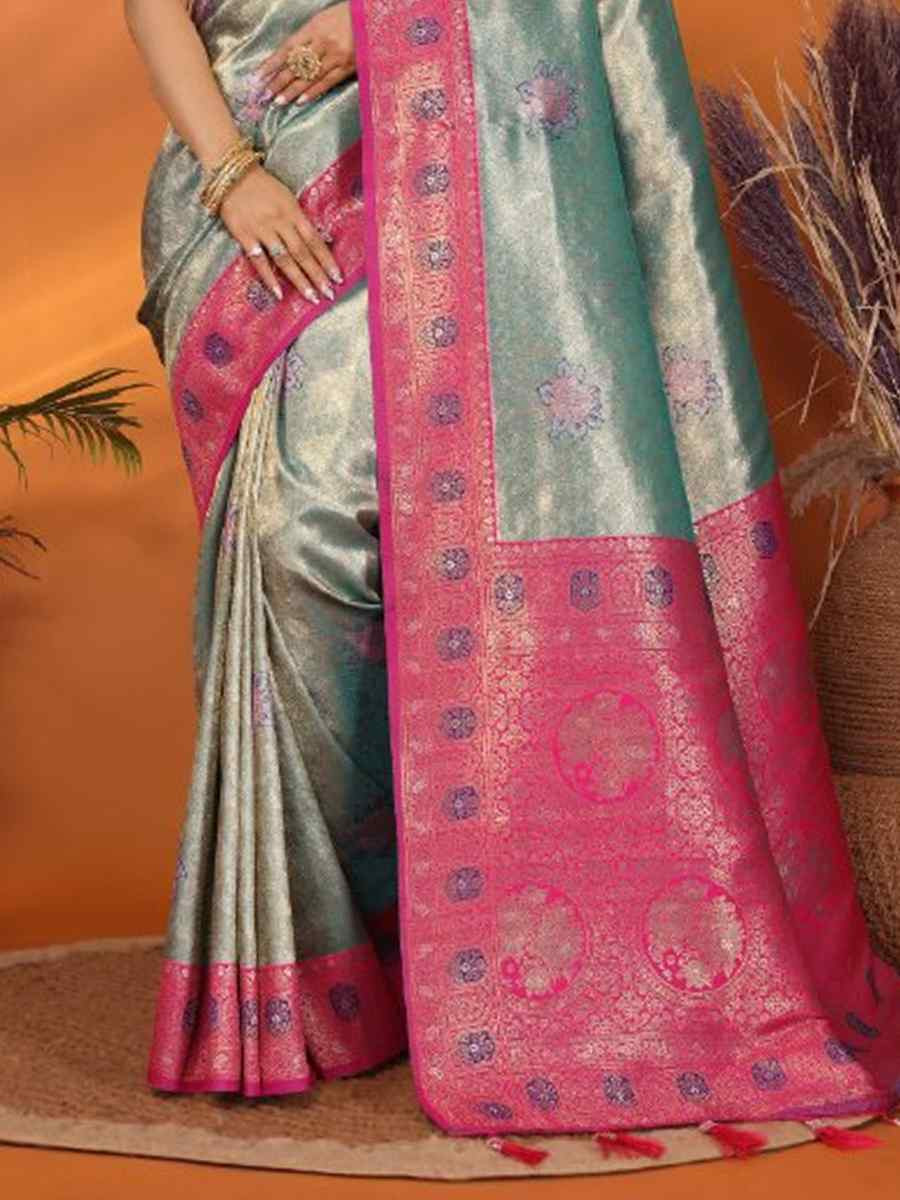 Blue Pure Banarasi Tissue Silk Handwoven Festival Wedding Fancy Heavy Border Saree