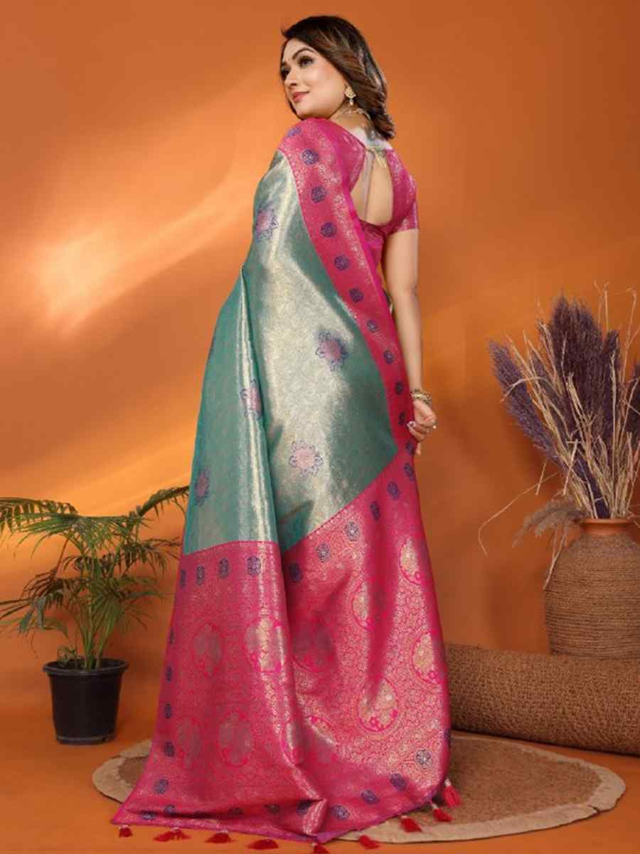 Blue Pure Banarasi Tissue Silk Handwoven Festival Wedding Fancy Heavy Border Saree