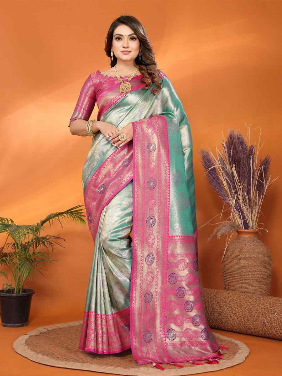 Blue Pure Banarasi Tissue Silk Handwoven Festival Wedding Fancy Heavy Border Saree