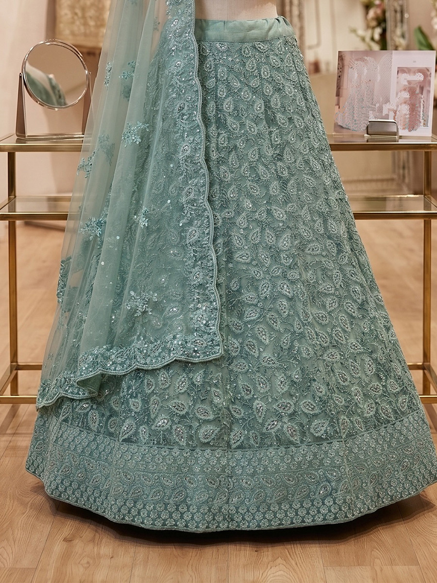 Blue Pure Butterfly Net Embroidery Wedding Reception Party Festival Heavy Border Lehenga Choli