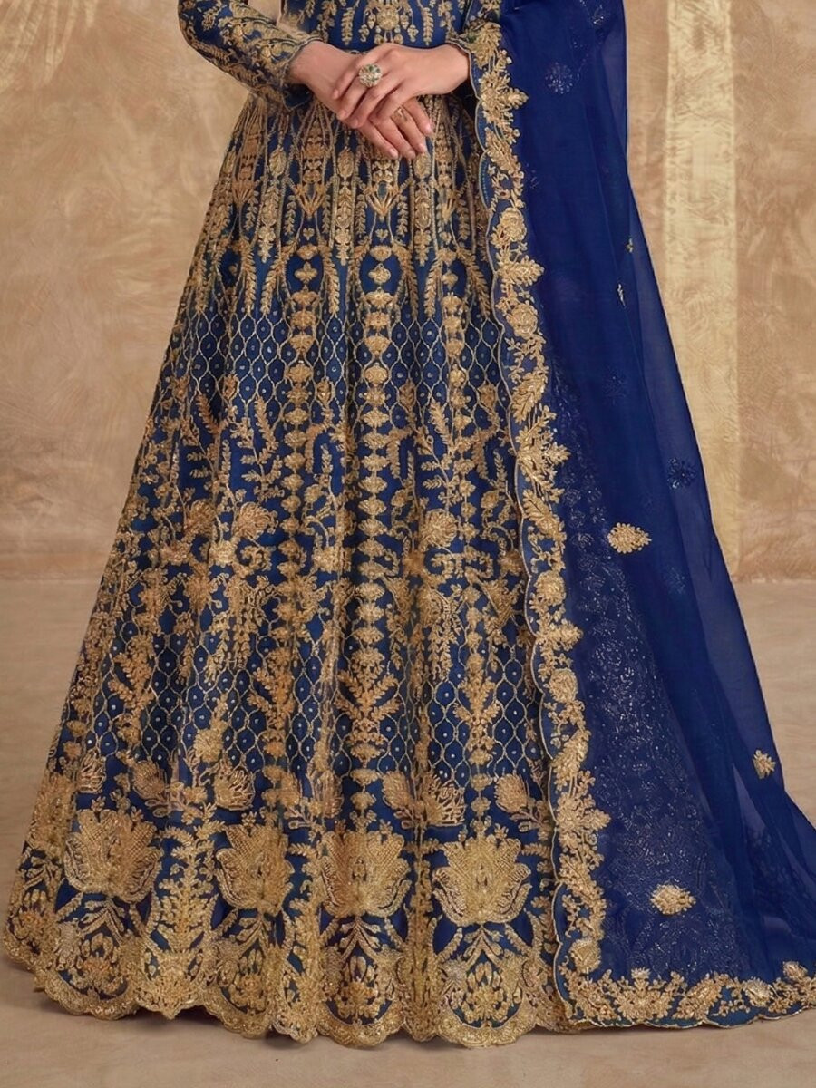 Blue Pure Butterfly Net Embroidery Zari Sequins Wedding Party Festival Engagement Lawn Salwar Kameez