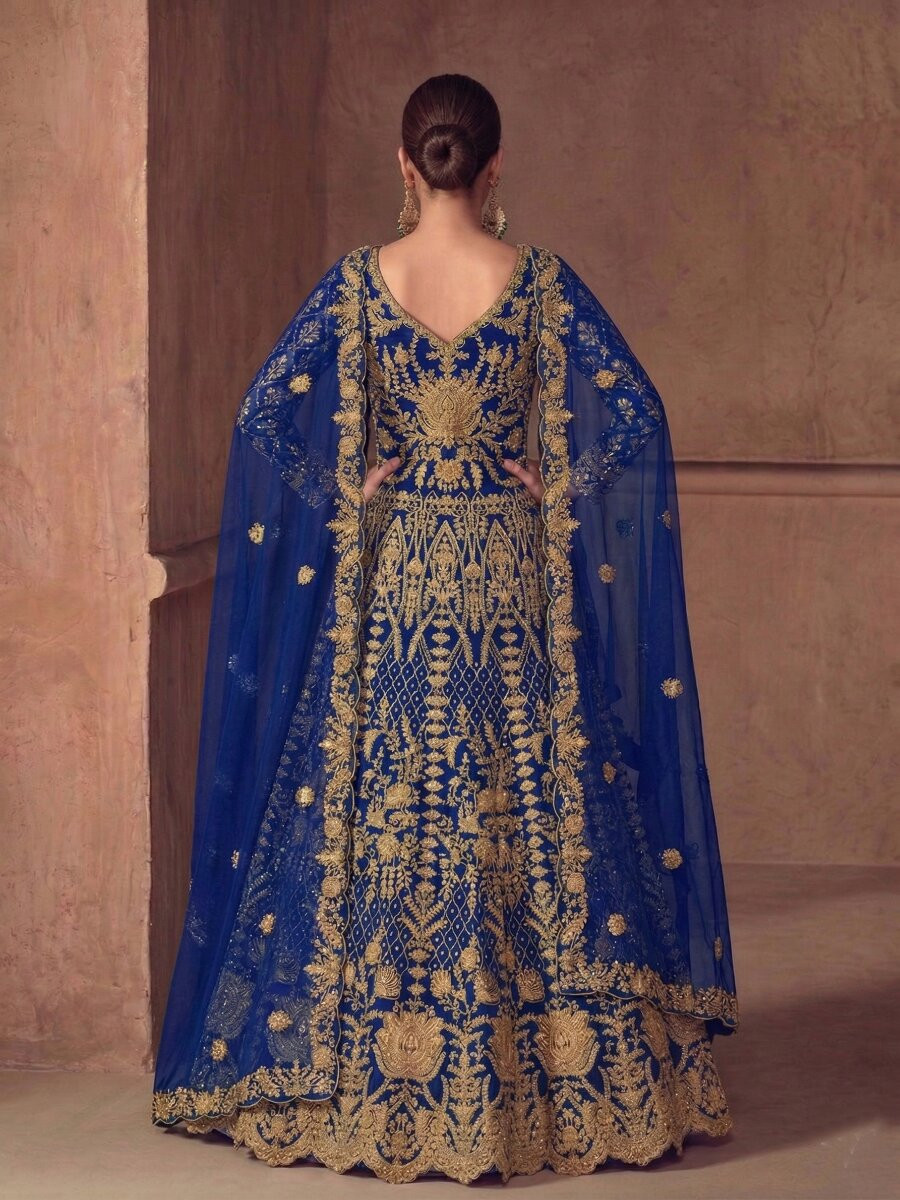 Blue Pure Butterfly Net Embroidery Zari Sequins Wedding Party Festival Engagement Lawn Salwar Kameez