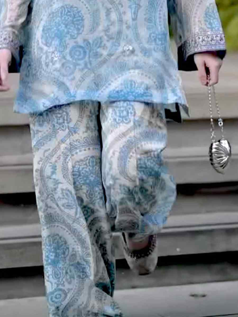 Blue Pure Chiffon Georgette Embroidered Party Wedding Ready Palazzo Pant Salwar Kameez