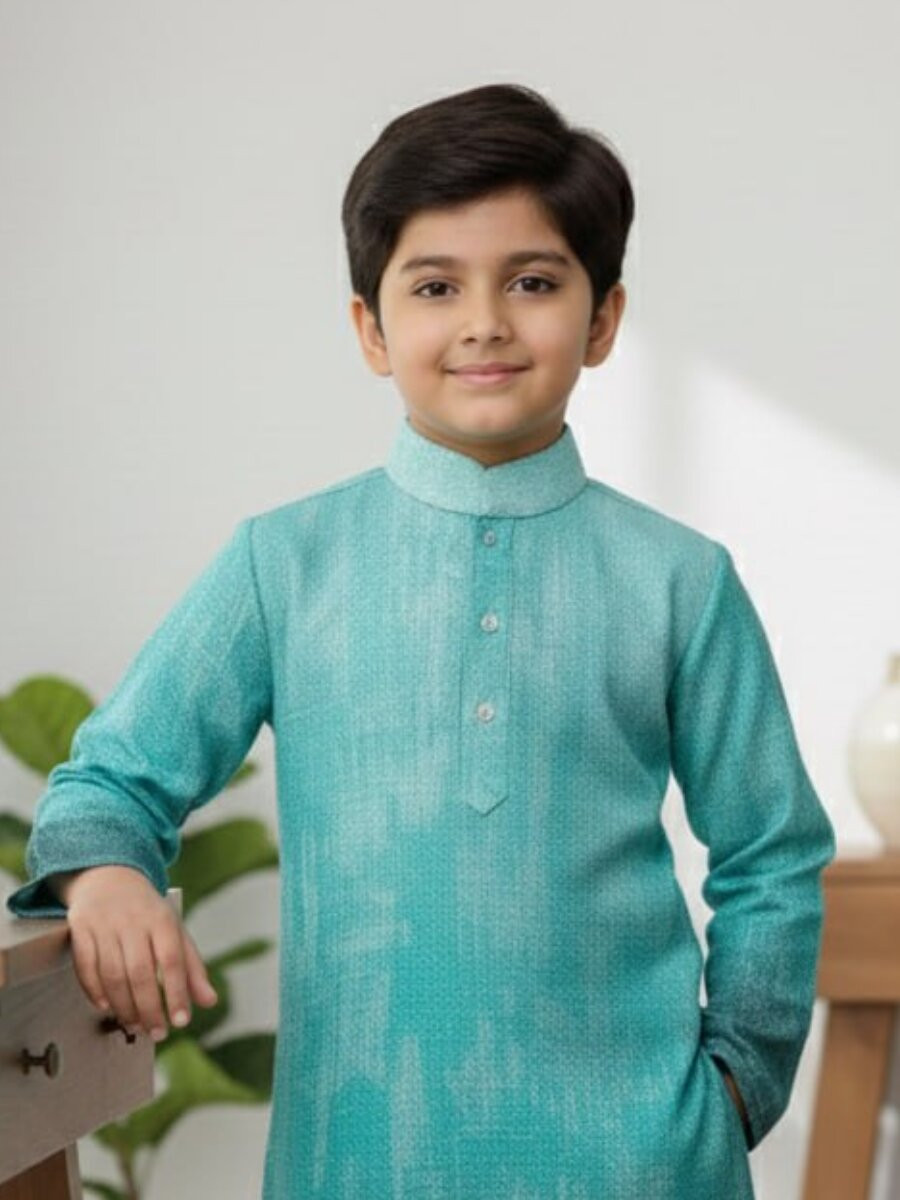 Blue Pure Cotton Printed Ethnic Festival Party Casual Kurta Pyjama Boys Wear