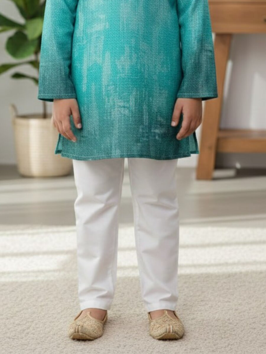 Blue Pure Cotton Printed Ethnic Festival Party Casual Kurta Pyjama Boys Wear