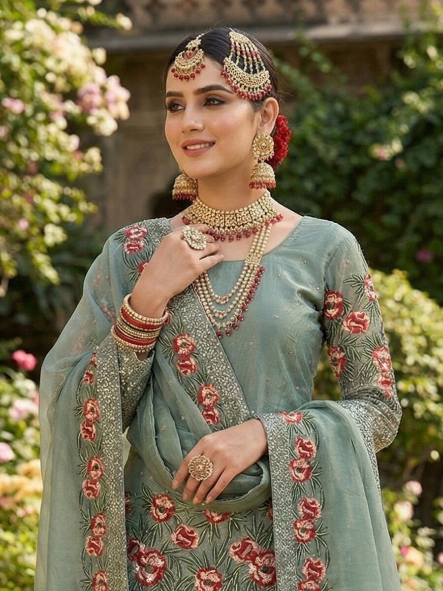 Blue Pure Fendy Silk Embroidery Sequins Wedding Party Festival Reday Sharara Pant Salwar Kameez